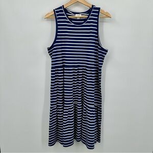 J Crew Tiered Babydoll Dress Size S Blue Stripes Preppy Nautical Coastal Beachy